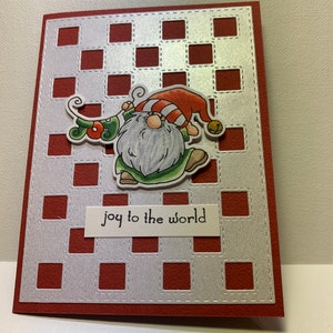 Tarjeta de Navidad "Alegría al Mundo", Tarjeta de Navidad de Gnomo, Tarjeta de Navidad de Gnomo Divertido, Tarjeta de Navidad Hecha a Mano, Tarjeta de Navidad para Amantes de los Gnomos