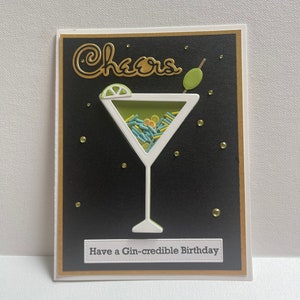 Biglietto di auguri di compleanno Cheers, biglietto di auguri "Have A Gin" credibile, biglietto di auguri di compleanno con shaker Martini, biglietto di auguri di compleanno con shaker Martini 3D, biglietto con shaker fatto a mano
