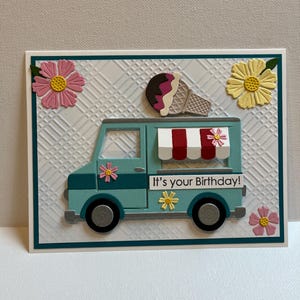 Cartão de aniversário do seu caminhão de sorvete, cartão de feliz aniversário, cartão de aniversário do caminhão de sorvete, caminhão de sorvete feito à mão, caminhão de sorvete 3D
