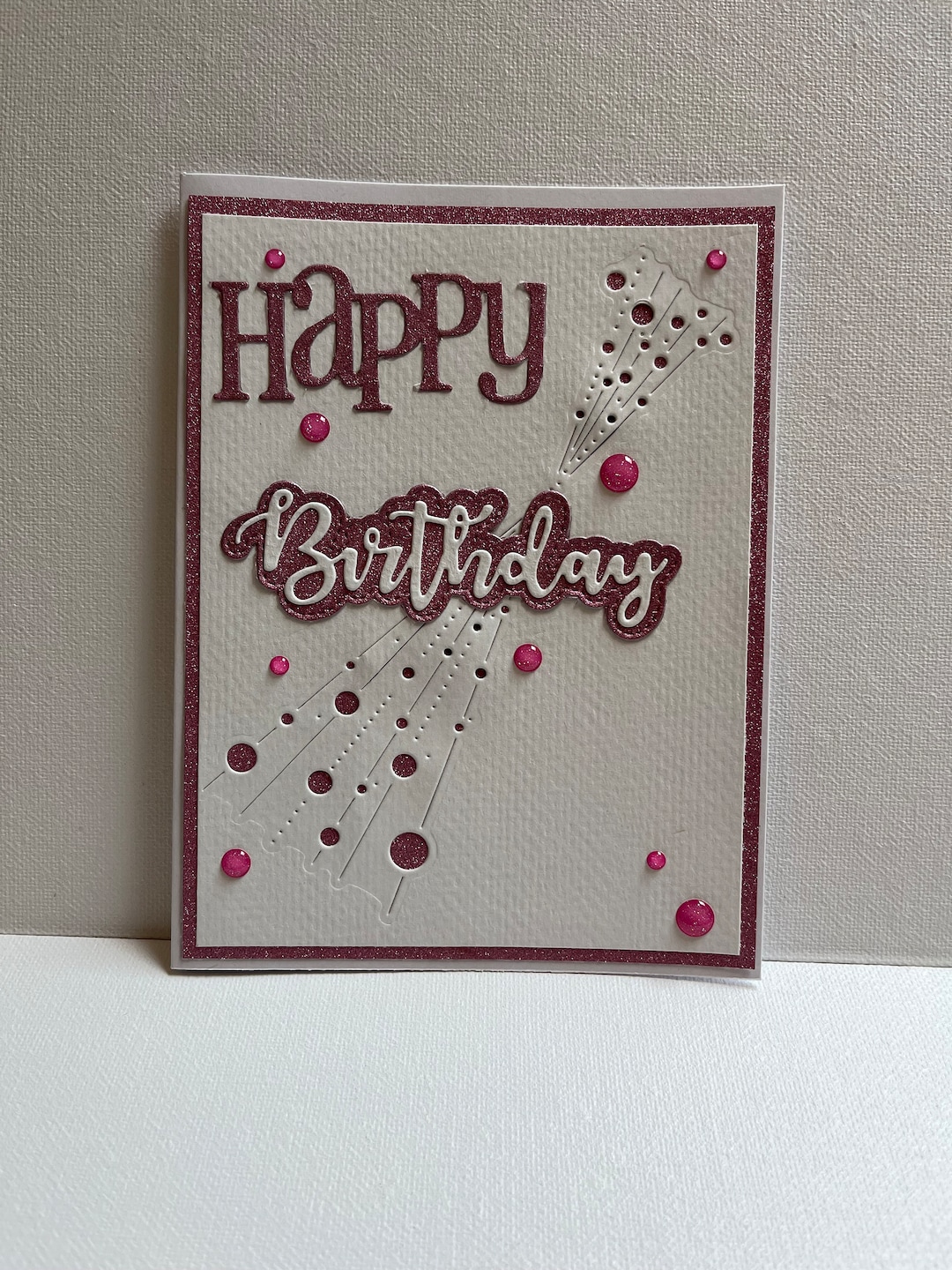 Handmade Pink Glitter Happy Birthday Card - Etsy