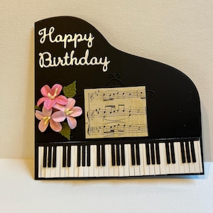 Tarjeta de feliz cumpleaños para amantes de la música, tarjeta de cumpleaños para piano, tarjeta de cumpleaños para piano en 3D, tarjeta de cumpleaños para amantes del piano, tarjeta para piano hecha a mano