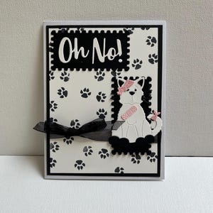 Cartão de melhoras, cartão "Oh, não" da coitada da gatinha, cartão para se sentir melhor logo, cartão de melhoras feito à mão, cartão de melhoras da gatinha feito à mão, cartão de melhoras da gatinha