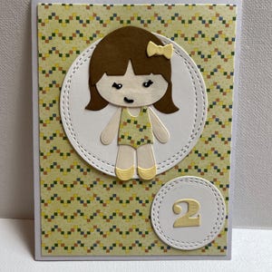 Alles Gute zum Geburtstag 2 Jahre alte Karte, Mädchen Geburtstagskarte, 3D Geburtstagskarte Mädchen, Geburtstagskarte Kind, handgemachte Geburtstagskarte, 2 Jahre alte Karte