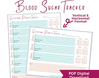 Gestational Diabetes Blood Sugar & Meal Tracker - Printable Blood Glucose Log - PDF Blood Sugar Tracker - INSTANT DOWNLOAD