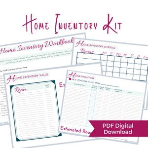 Home Inventory Kit Worksheet Printable; Household DIY Inventory Tracker - Instant Download