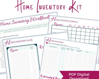 Home Inventory Kit Worksheet Printable; Household DIY Inventory Tracker - Instant Download