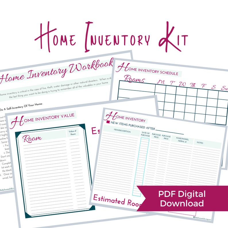 Home Inventory Kit Worksheet Printable Household DIY Inventory Tracker Instant Download image 1