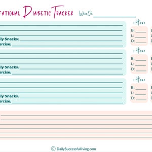 Gestational Diabetes Blood Sugar &amp; Meal Tracker - Printable Blood ...