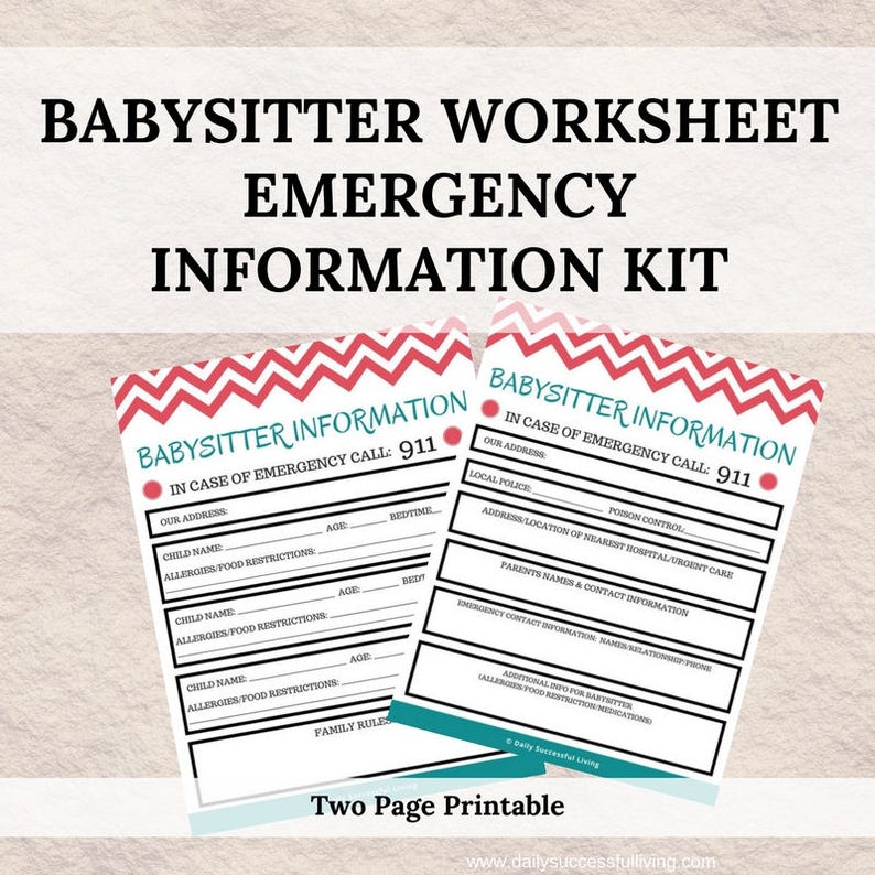 Babysitter Emergency Guide and Information Kit Babysitter Notes Babysitter Emergency Kit Babysitter Info Sheets image 1