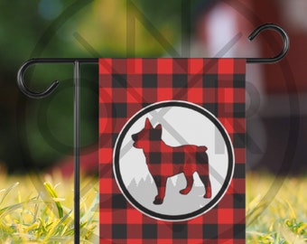 Red and Black Buffalo Plaid Stumpy Tail Australian Cattle Dog Red/Blue Heeler 12 x 18 Garden Flag Pole Not Included