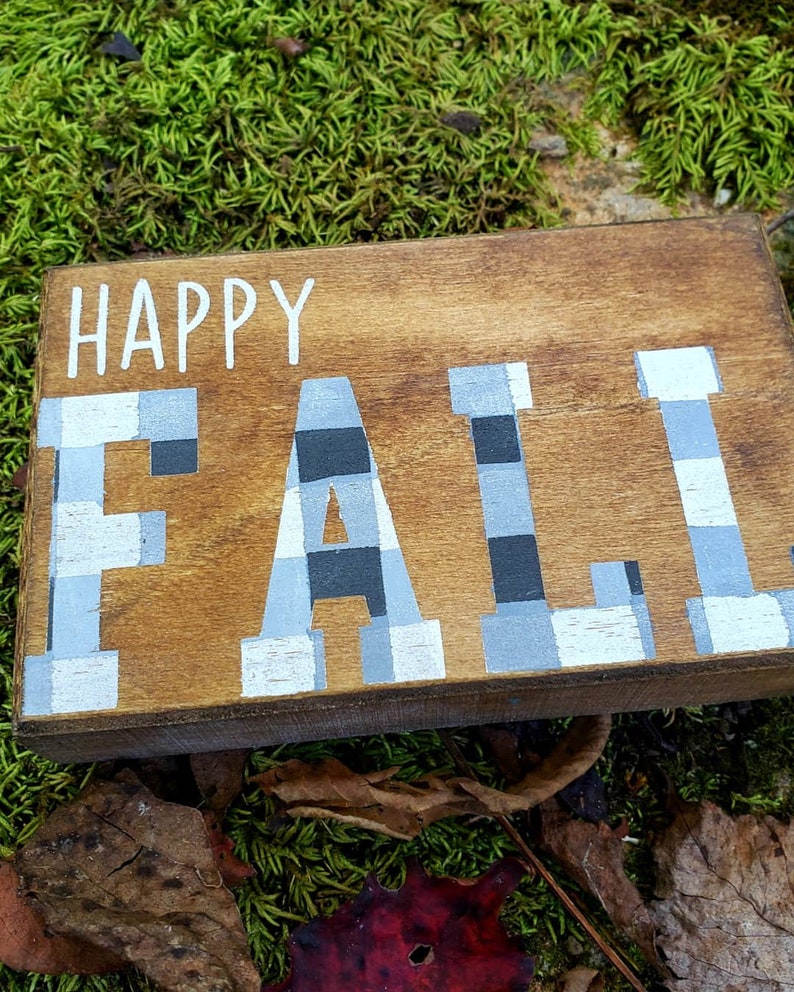 Happy Fall Buffalo Check Wood Shelf Filler 3 x 5