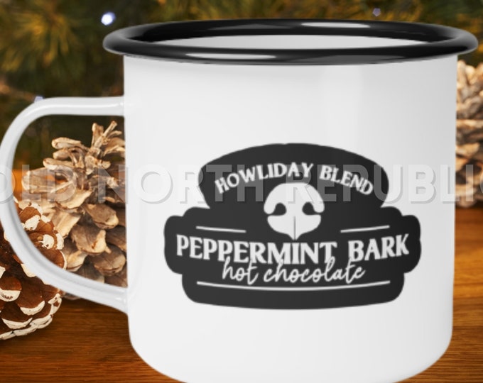Howliday Blend Peppermint Bark Hot Chocolate Dog Christmas Enamel Camp Cup - 2023 Howliday Collection