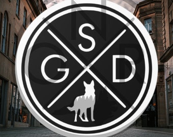 Minimalist GSD German Shepherd Dog Crossed Lines Round Vinyl Sticker