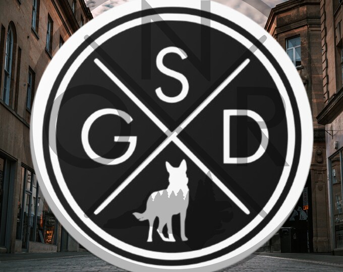 Minimalist GSD German Shepherd Dog Crossed Lines Round Vinyl Sticker