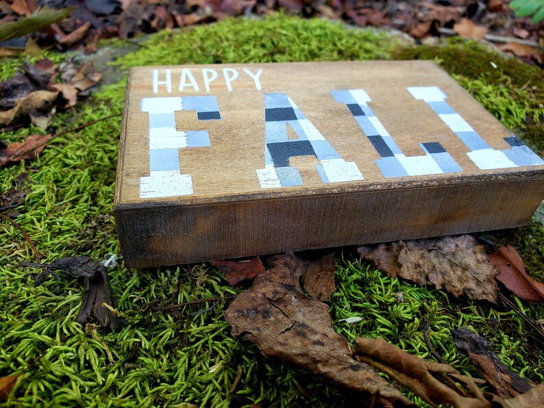 Happy Fall Buffalo Check Wood Shelf Filler 3 x 5