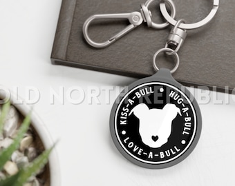 Kiss-A-Bull Hug-A-Bull Love-A-Bull Pittie Pitbull Pit Pibble Bully Breed Staffy Keyring Tag Keychain