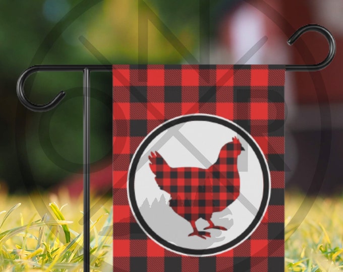 Red and Black Buffalo Plaid Check Chicken Hen Our Coop Christmas Garden Flag