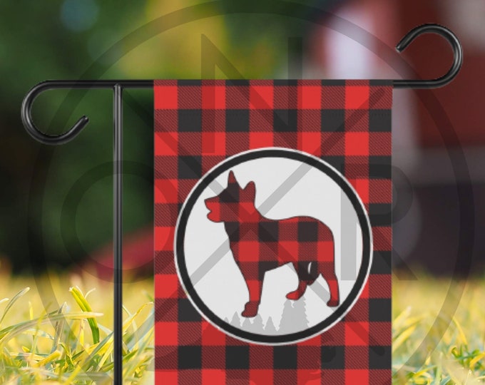 Red and Black Buffalo Plaid Check Full Tail Australian Cattle Dog Red/Blue Heeler Christmas Garden Flag