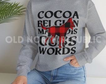 Cocoa Belgian Malinois Cuss Words Buffalo Plaid Maligator Mal Shepherd Unisex Heavy Blend Crewneck Sweatshirt