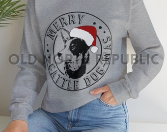 Merry Cattle Dog-Mas Red Blue Heeler ACD Santa Paws Christmas Sweater Unisex Heavy Blend Crewneck Sweatshirt