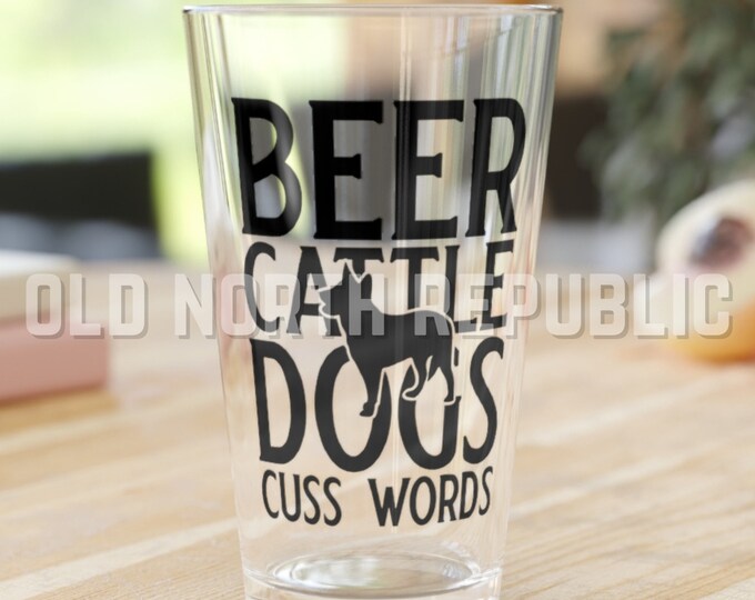 Beer Cattle Dogs Cuss Words Australian Cattle Dog With Tail Red Blue Heeler Pint Glass, 16oz