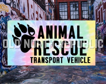Animal Rescue Transport Vehicle Pastel Tie Dye Print 7.5 x 3.75 Bumper Sticker