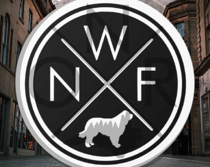 Minimalist NWF Newfoundland Newfie Crossed Lines Round Vinyl Sticker