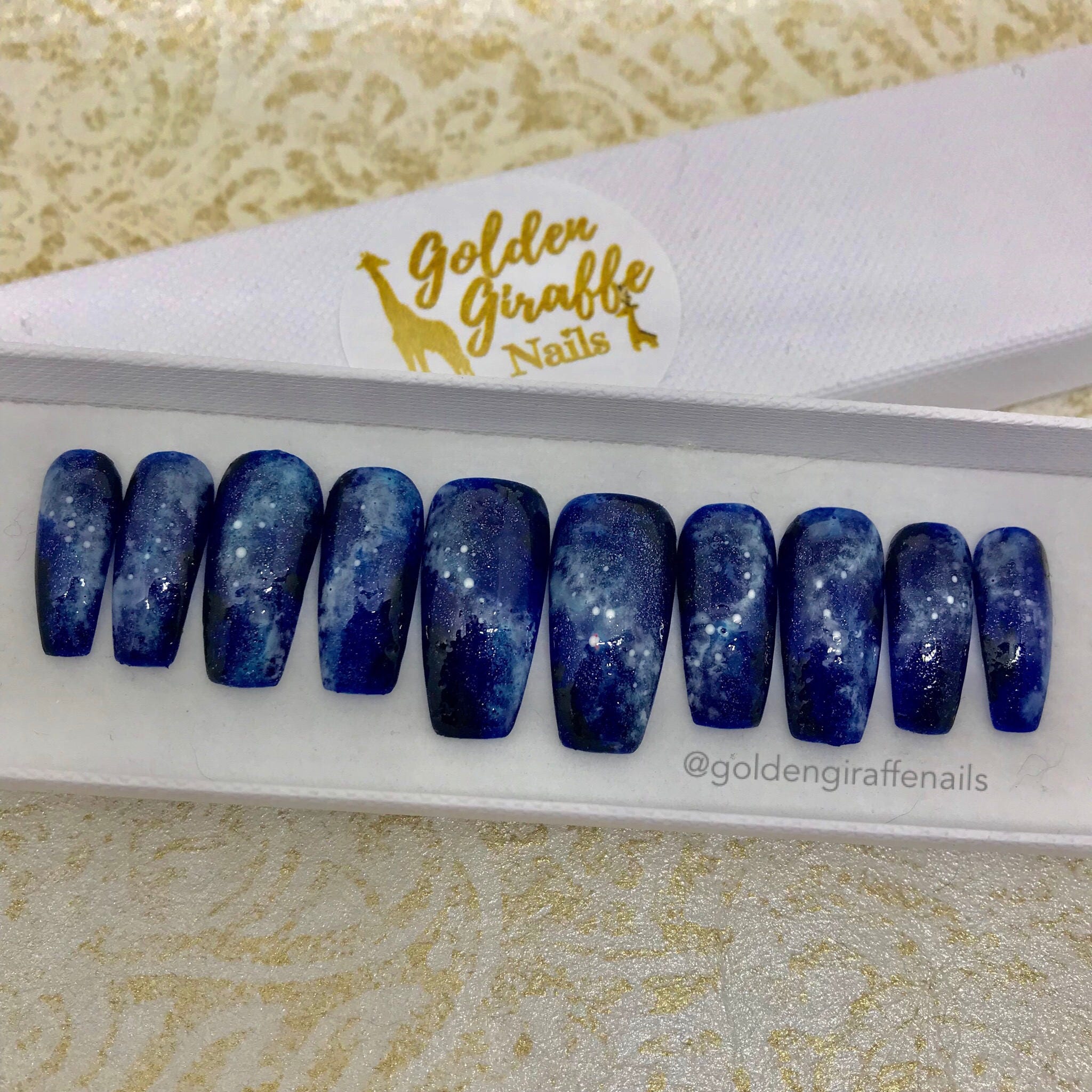 Galaxy Mitternacht Blau Falsche Nagel Presse Auf Gel Etsy