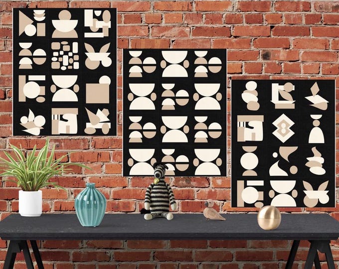 Midcentury Modern Quilt Pattern Bundle, Geometric Wall Hanging Appliqué ...