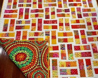 Handmade Cotton Lap Quilt: Modern Patchwork Throw (55x70)