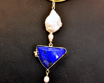 Lapis pendant with freshwater pearls, Lapis 10.98 CT