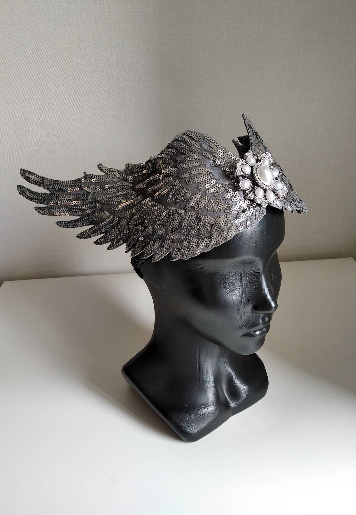 Art deco wing silver sequins headdress Etsy