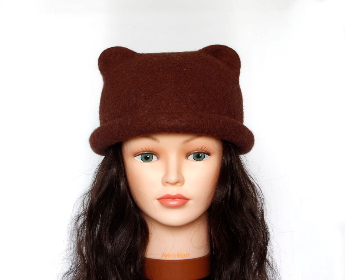 Cat Ears Hat Gray Wool Ears Felted Animal Unusual Animal Woolen Gift