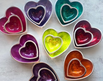 Colourful Heart Jewellery Dish Set | Colourful Trinket Dish |  Recycled Sparkly Aluminium Dish | Gift Ideas | Valentines Gifts