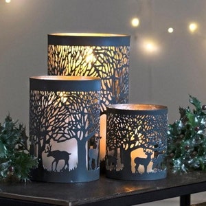 Grey Christmas Glowray Dome Lanterns | Stag Candle Holders | Tealight Candle Holders |  Christmas Decor | Christmas Lanterns