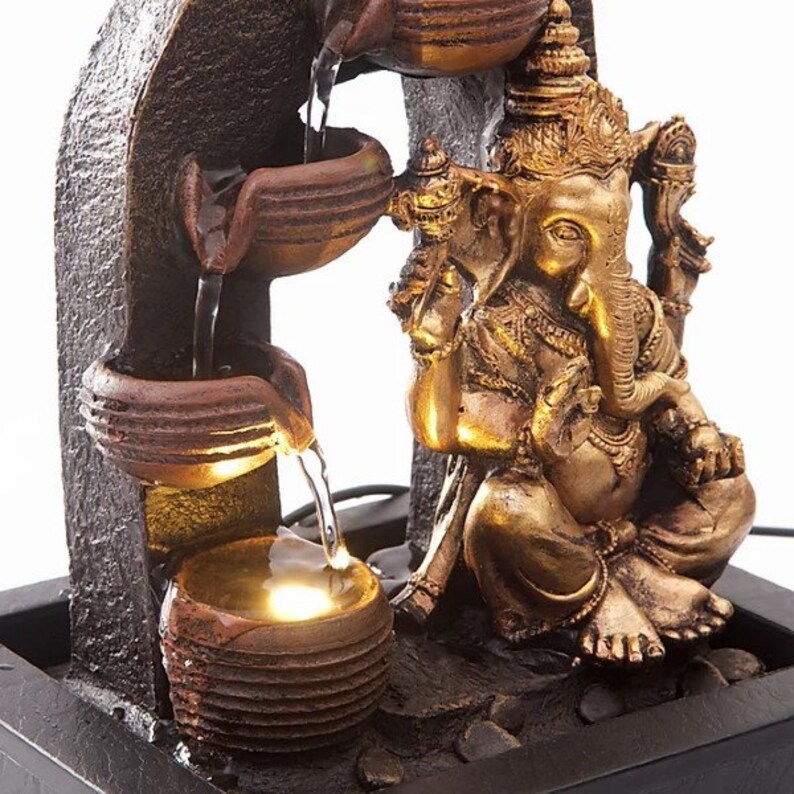 Ganesh Water Fountain with LED Lights Boho Home Decor Etsy