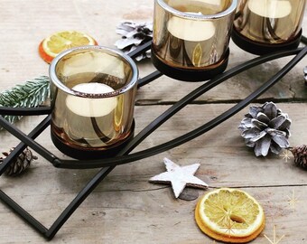 Black Stylish Tealight Holders Iron Votive Candle Holders Glass Tea light Holder Dining Centerpiece Free Tealights Christmas Gift Idea