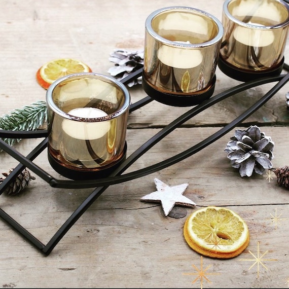 Black Stylish Tealight Holders Iron Votive Candle Holders Glass