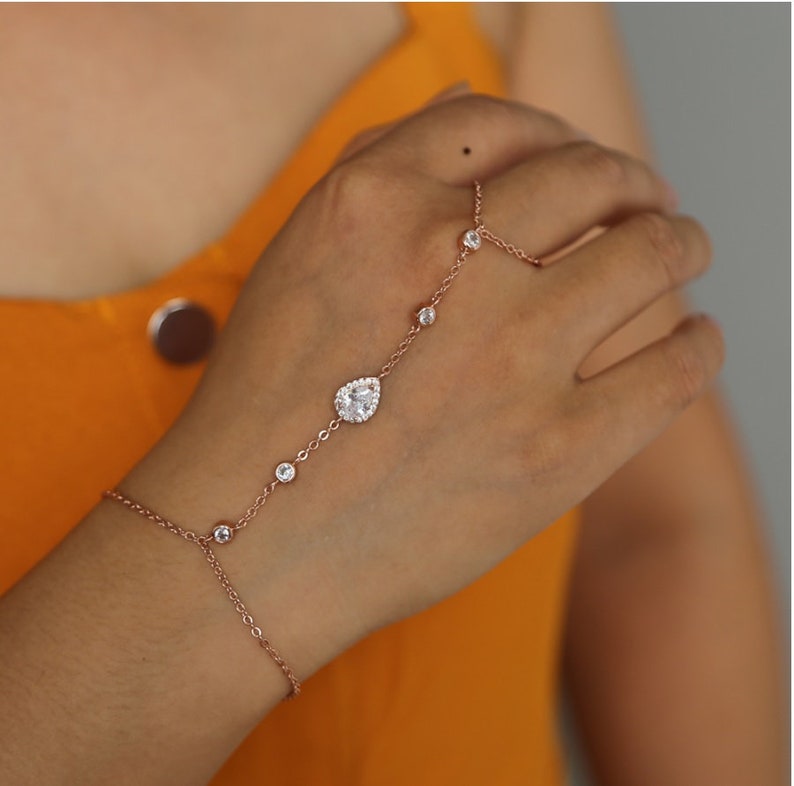 CZ Hand Chain Bracelet Delicate Hand Chain Bracelet Finger Ring Bracelet