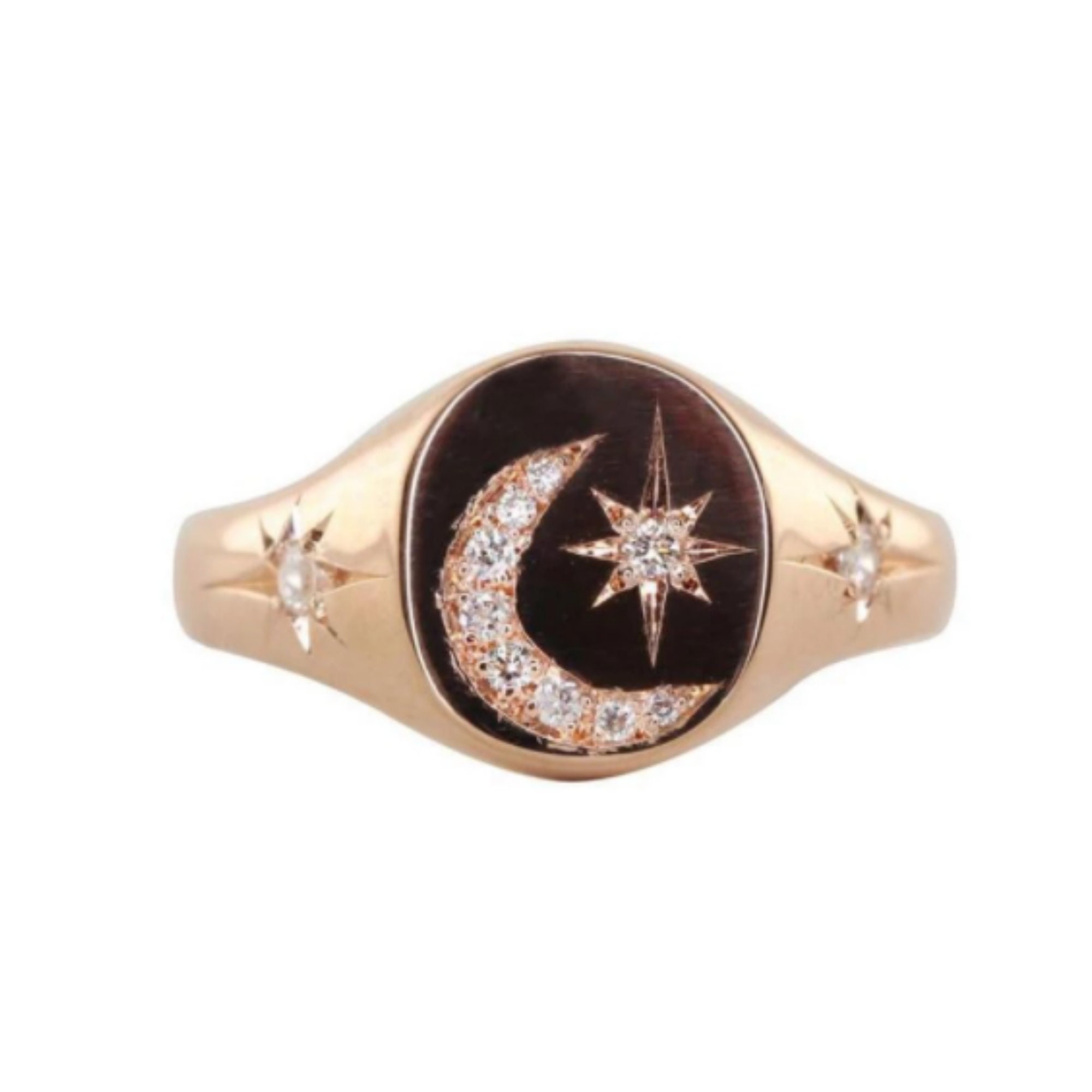 Gold Plated Moon Ring Womens Fashion Ring Classic Gold Signet Ring North Star Ring