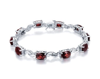 Christmas Collection Red Garnet Gems 925 Sterling Silver Bracelet Jewelry 6.75#KD-1952 Christmas Collection Red Garnet Gems 925 Sterling Silver Bracelet Jewelry 6.75#KD-1952