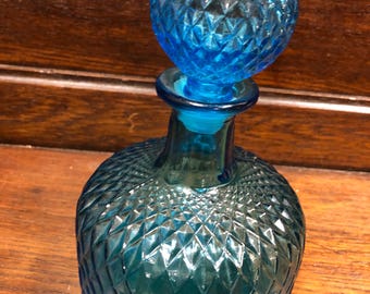Empoli Italian Glass Decanter or Bottle Mid Cetury Turqouise Blue