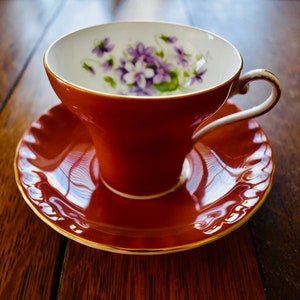 Splendida tazza da tè con corsetto rosa salmone Aynsley Violets