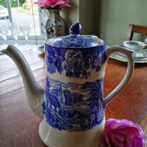 English scenery Woods Ware Coffee Pot, blue and white china