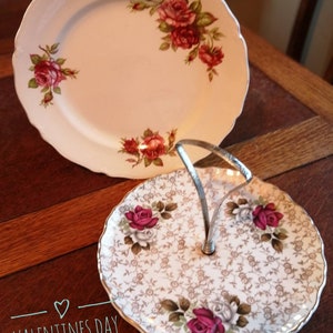 Red Roses Cake Plate Set, Chintz China, Valentines Gift