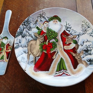Christmas Cake Ceramic  Charger large Cake Plate and Cake Slice