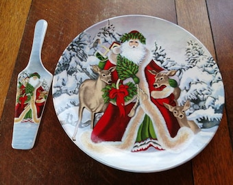 Vintage Christmas Vintage Santa Vintage Christmas serving piece Santa ceramic cake plate and server