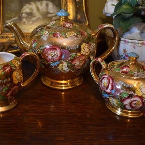 Sadler gold Chintz Pink flowers tea pot set