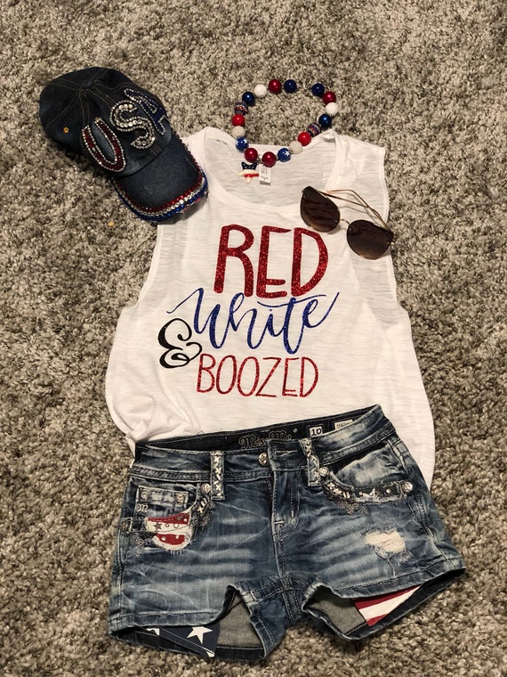 Red white and boozed 4th of July tank | Etsy