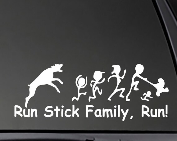 DOBERMAN - DOBIE decal, Run stick family, Run! Car, truck, window sticker.  Outdoor smooth surface sticker 8"